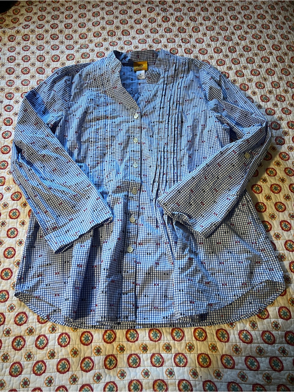Ruby Rd. Check Red White Blue Blouse 3/4 Sleeve size medium